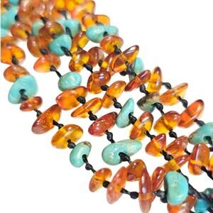 Artisanal Sterling Silver Green Turquoise & Amber Nugget Bracelet